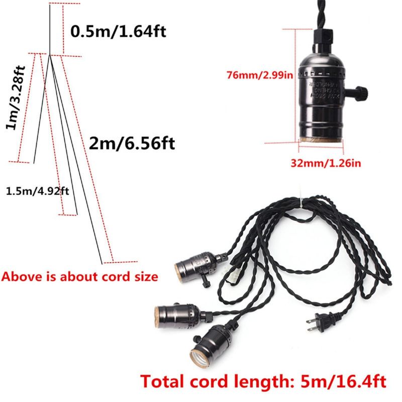 Kingso E27 E26 Edison Utičnica Vintage Stil Visećeg Svjetla Kabel Za Prigušivanje S Prekidačem Za Svjetiljku Ac 110-220v