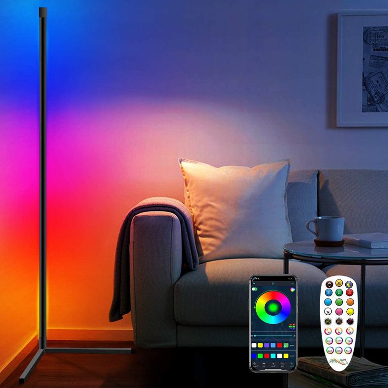 Kutna Podna Svjetiljka Rgb S Promjenom Boje S Prigušivanjem Led Bluetooth Ambijentalno Svjetlo