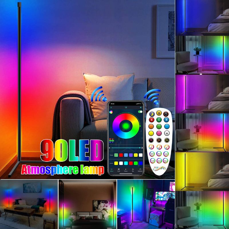 Kutna Podna Svjetiljka Rgb S Promjenom Boje S Prigušivanjem Led Bluetooth Ambijentalno Svjetlo