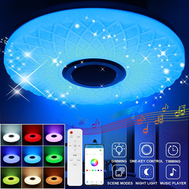 Led Rgb Glazbena Stropna Lampa Bluetooth App+daljinski Upravljač Dječja Soba Spavaca