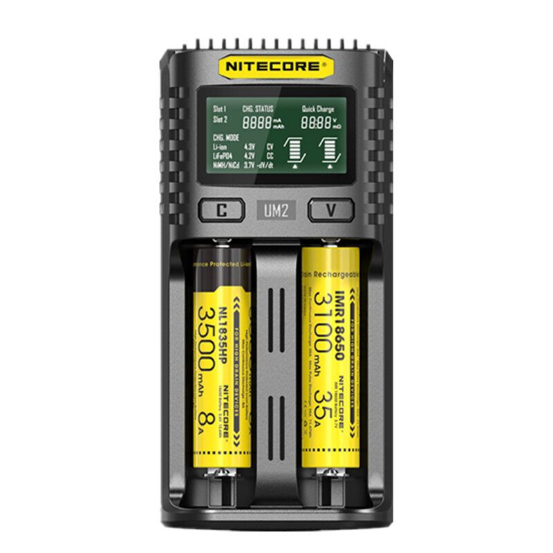 Nitecore Um2 Lcd Zaslon 5v/2a Punjač Litijskih Baterija Usb Qc Pametni Brzi Za Aa Aaa 18650 21700 26650