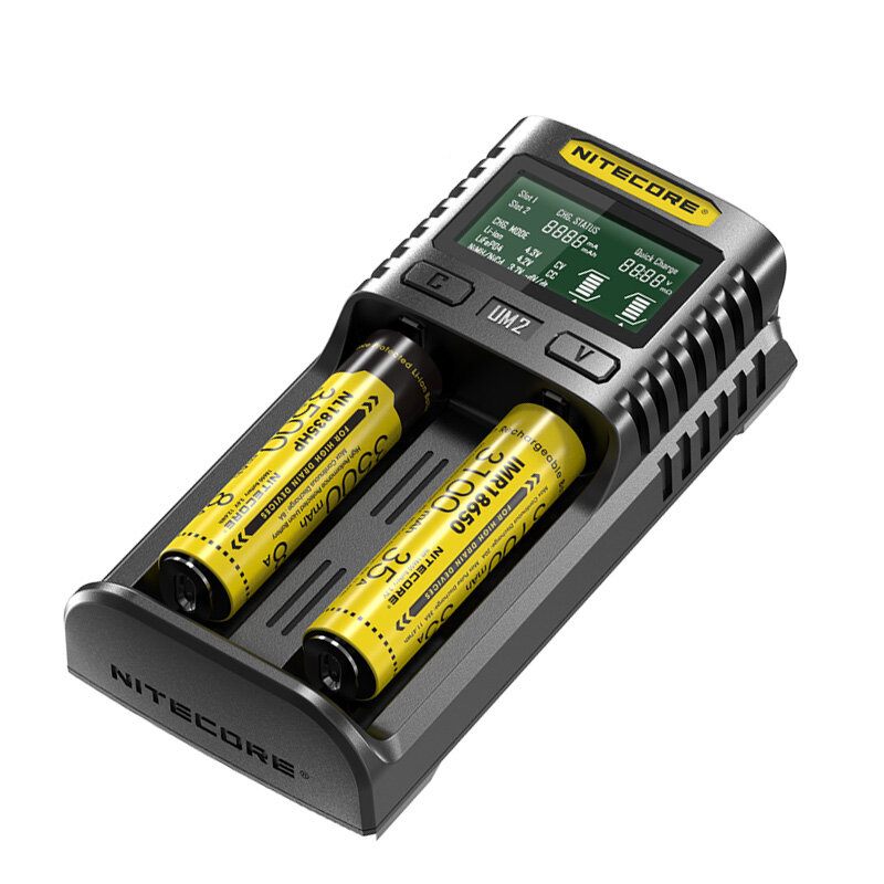 Nitecore Um2 Lcd Zaslon 5v/2a Punjač Litijskih Baterija Usb Qc Pametni Brzi Za Aa Aaa 18650 21700 26650