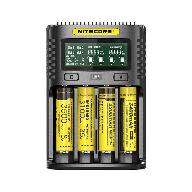 Nitecore Um2/um4 Lcd Zaslon 5v/2a Punjač Litijskih Baterija Usb Qc Pametni Brzi Za Aa Aaa 18650 21700 26650