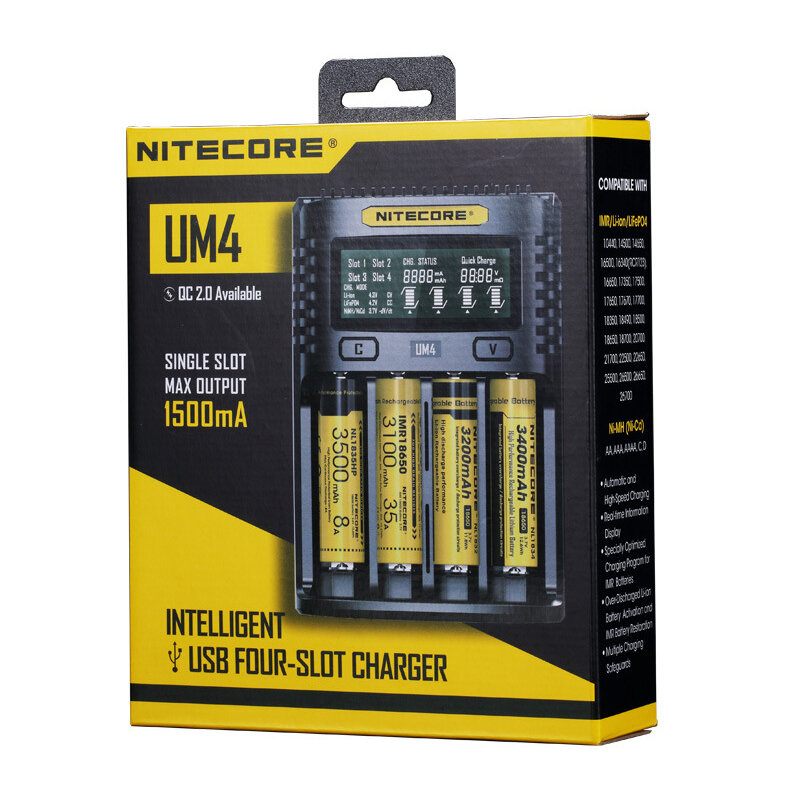 Nitecore Um2/um4 Lcd Zaslon 5v/2a Punjač Litijskih Baterija Usb Qc Pametni Brzi Za Aa Aaa 18650 21700 26650