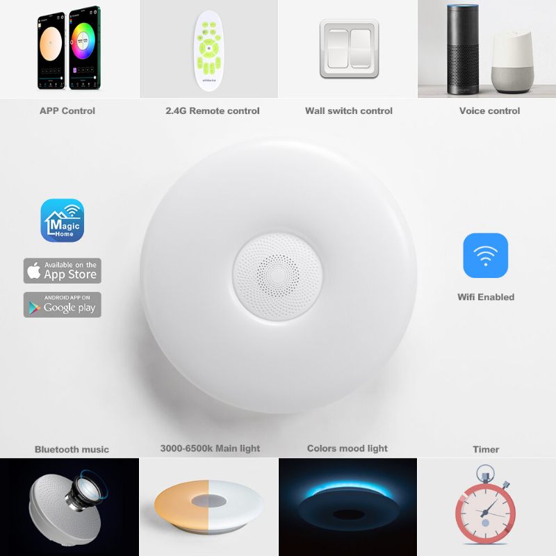 Offdarks Pametna Stropna Svjetiljka Lxd-xg36-sp Wifi Glasovna Kontrola Bluetooth Aplikacija Za Zvučnik Daljinski Upravljač Spavaća Soba Kuhinja Glazbena