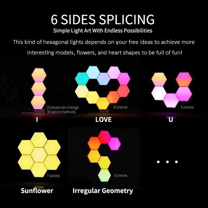 Rgb Led Quantum Lamp Hexagon Light Senzor Na Dodir Rgbw Led Honeycomb Šareno Noćno Svjetlo Usb S Daljinskim Upravljačem