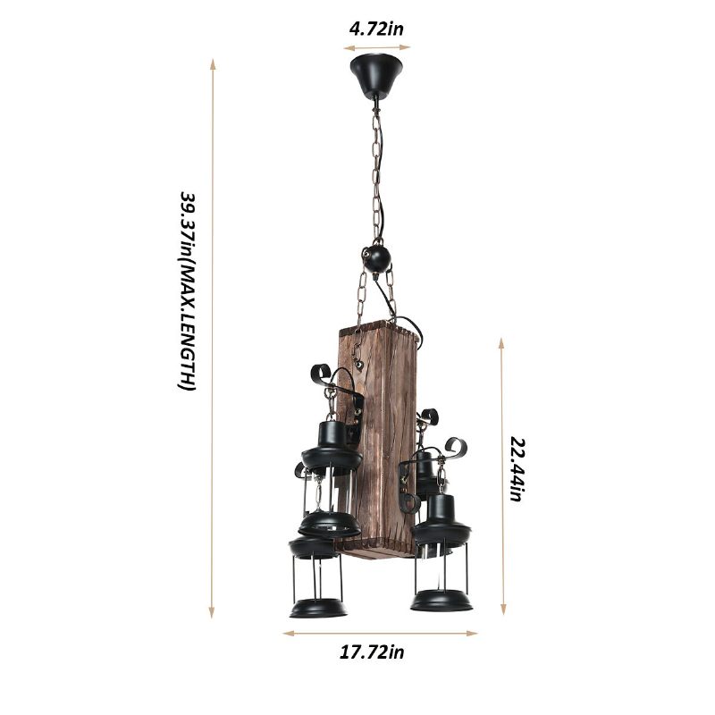 Rustikalni Drveni Luster S 4 Glave Željezna Stropna Svjetiljka Privjesak