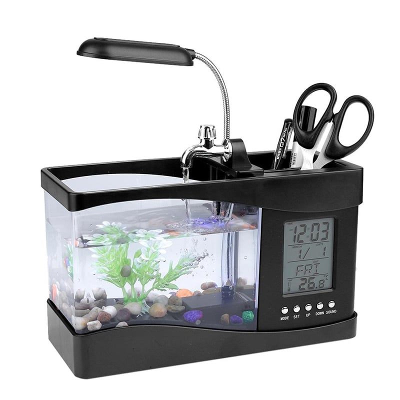 Fish Mini Aquarium Tank Led Svjetlo Lcd Zaslon Sat