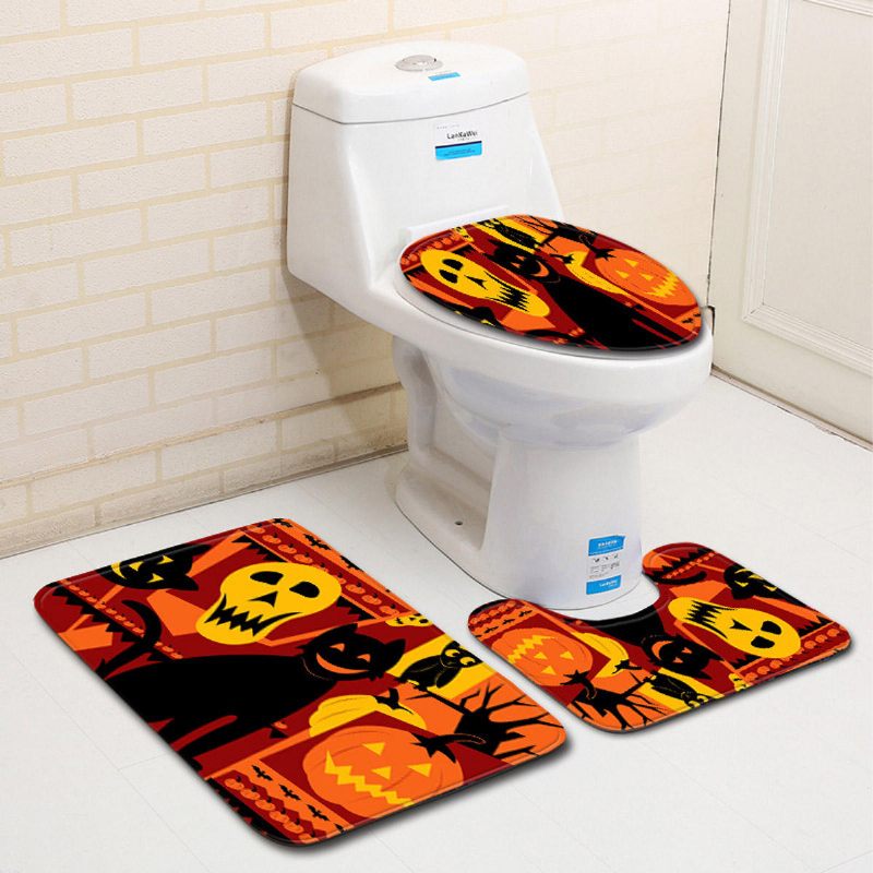 3pc Halloween Print Tepih Kupaonica Neklizajuće Postolje Poklopac Za Wc Školjku Set Prostirki Za Kupaonicu