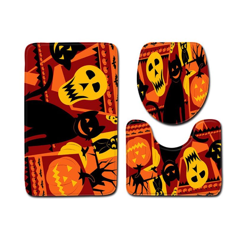 3pc Halloween Print Tepih Kupaonica Neklizajuće Postolje Poklopac Za Wc Školjku Set Prostirki Za Kupaonicu