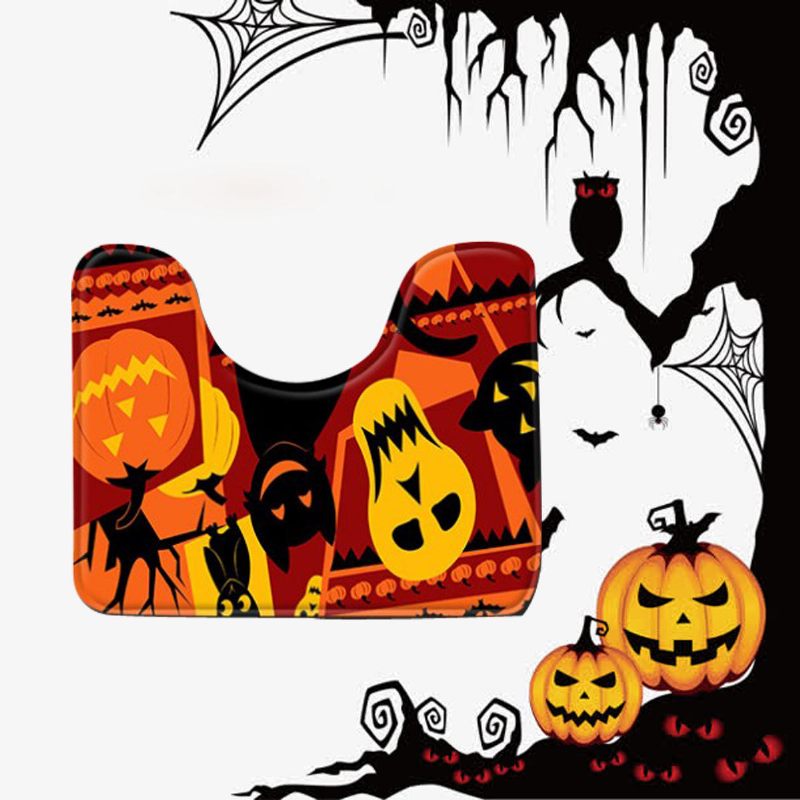 3pc Halloween Print Tepih Kupaonica Neklizajuće Postolje Poklopac Za Wc Školjku Set Prostirki Za Kupaonicu