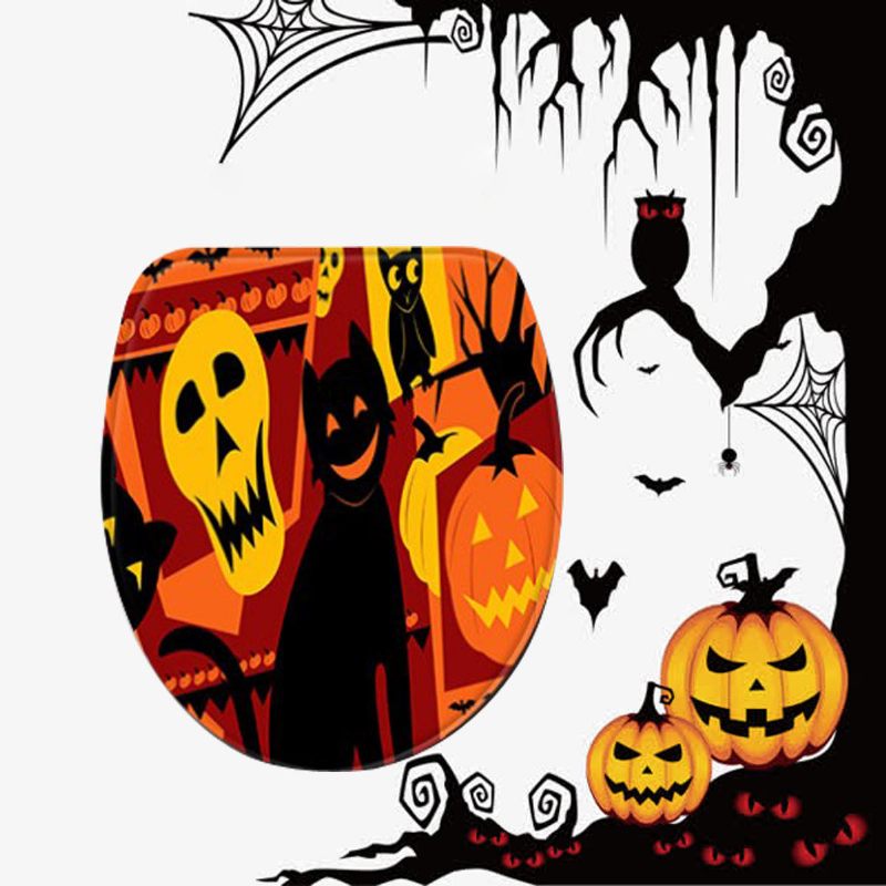 3pc Halloween Print Tepih Kupaonica Neklizajuće Postolje Poklopac Za Wc Školjku Set Prostirki Za Kupaonicu