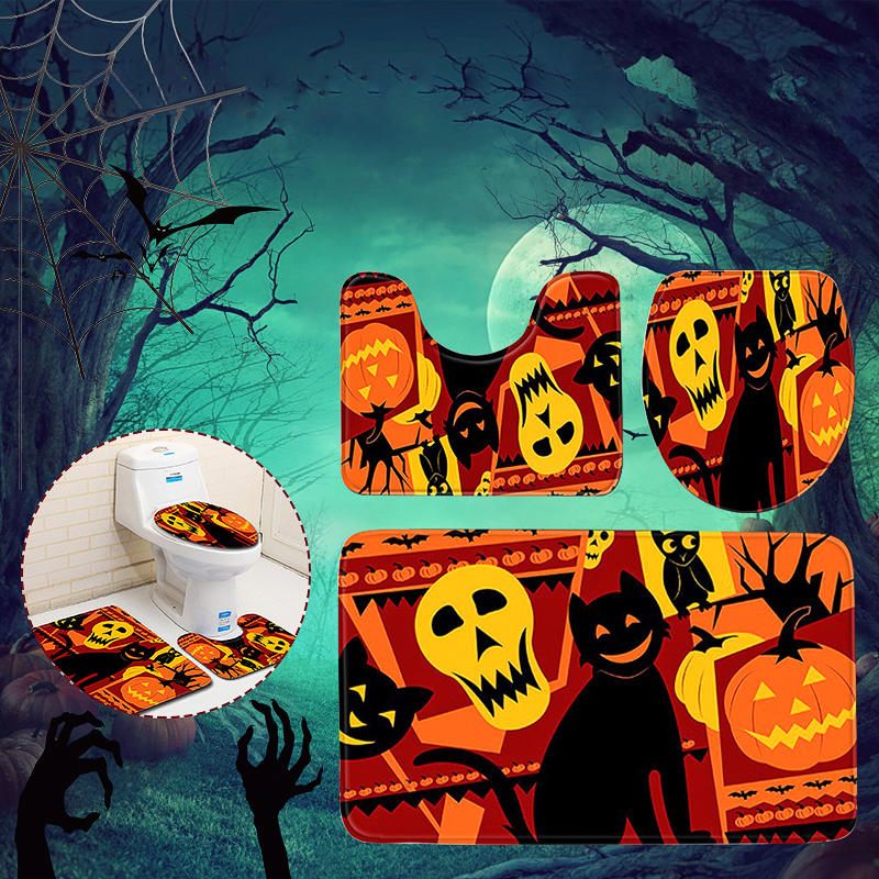 3pc Halloween Print Tepih Kupaonica Neklizajuće Postolje Poklopac Za Wc Školjku Set Prostirki Za Kupaonicu