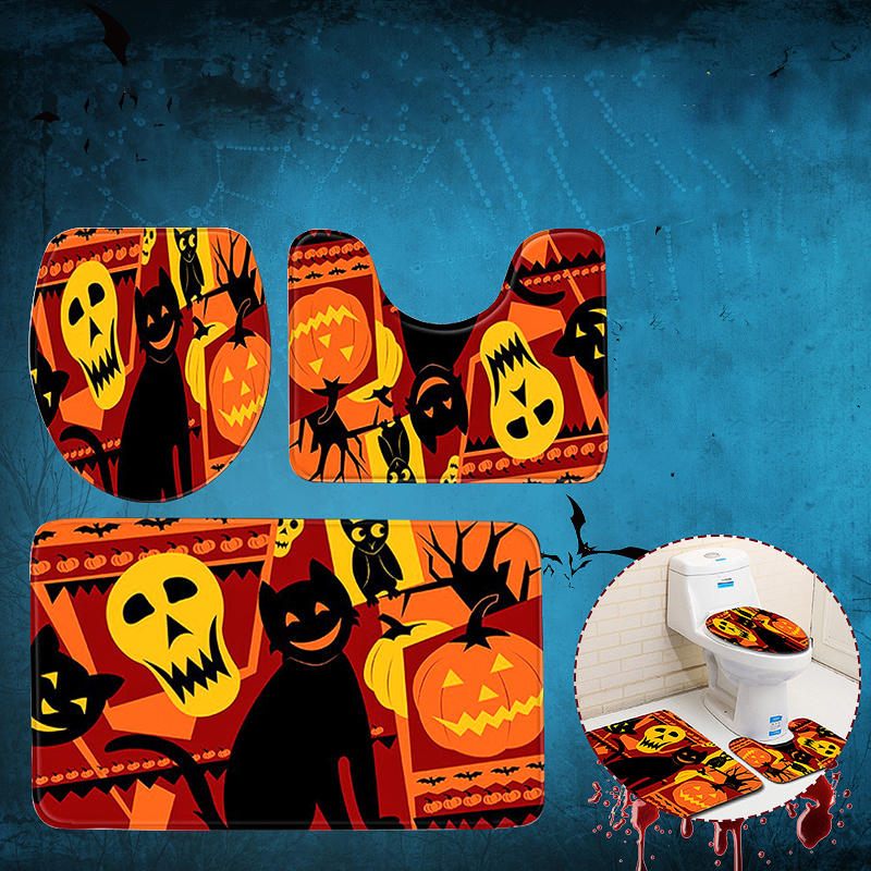 3pc Halloween Print Tepih Kupaonica Neklizajuće Postolje Poklopac Za Wc Školjku Set Prostirki Za Kupaonicu