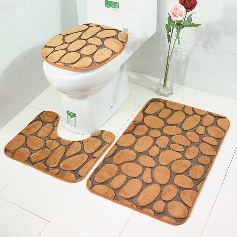 3pcs 3d Kameni Ispisani Set Kupaonskih Prostirki Wc Tepisi Poklopac Od Koraljnog Flisa Navlaka Za Wc Sjedalo Postolje Tepih Podloga Za Tuširanje