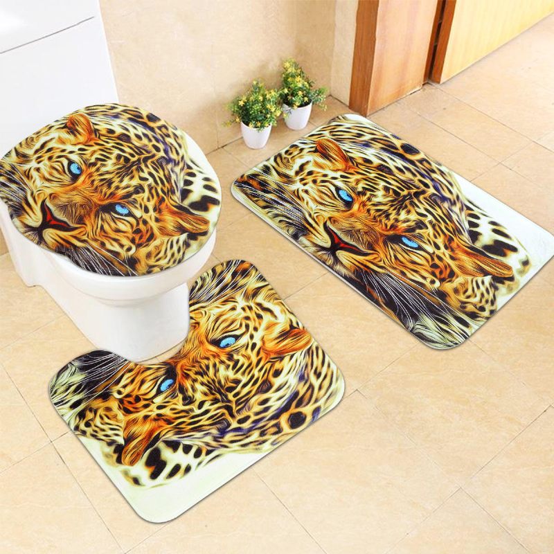 3pcs Leopard Panttern Kućna Kupaonica Protuklizna Podloga Za Tepih Navlake Za Wc Sjedala Set Prostirki