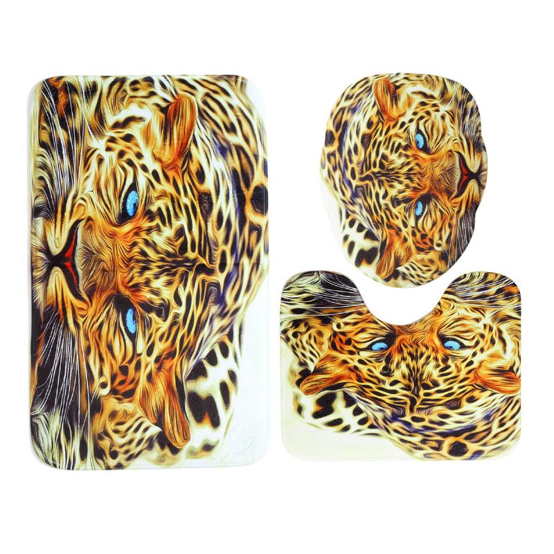 3pcs Leopard Panttern Kućna Kupaonica Protuklizna Podloga Za Tepih Navlake Za Wc Sjedala Set Prostirki