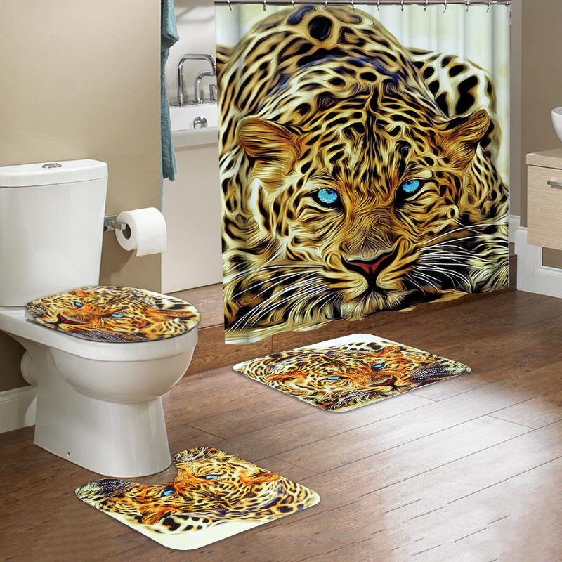 3pcs Leopard Panttern Kućna Kupaonica Protuklizna Podloga Za Tepih Navlake Za Wc Sjedala Set Prostirki