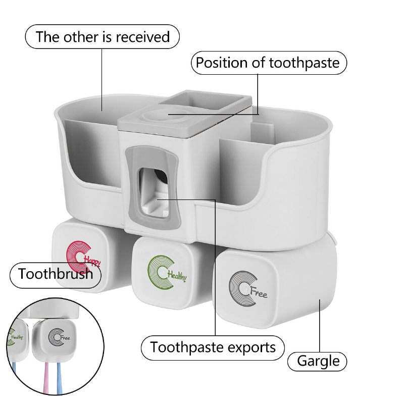 Držač Četkice Za Zube Višenamjenski Zidni Dozator Za Cijeđenje Paste Za Za Pohranjivanje Kupaonskog Pribora