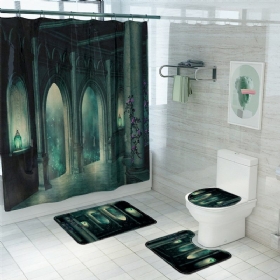 Vodootporna Zavjesa Za Tuš S Natpisom Dark Castle Set Tepiha Za Wc Prostirku Protiv Klizanja