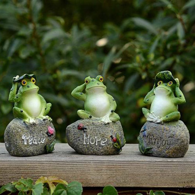 1pc Peace Hope Enjoy Frogs Fairy Garden Statue Umjetničke Figurice Ornament Za Vanjsku Terasu