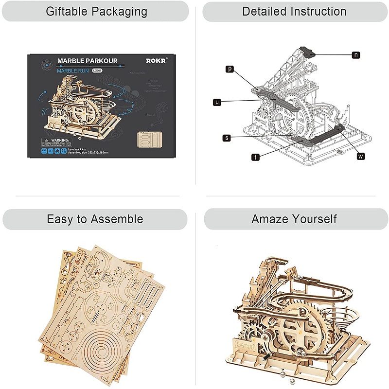 Drvene Slagalice 4 Vrste Set Mehaničkih Modela Marble Run