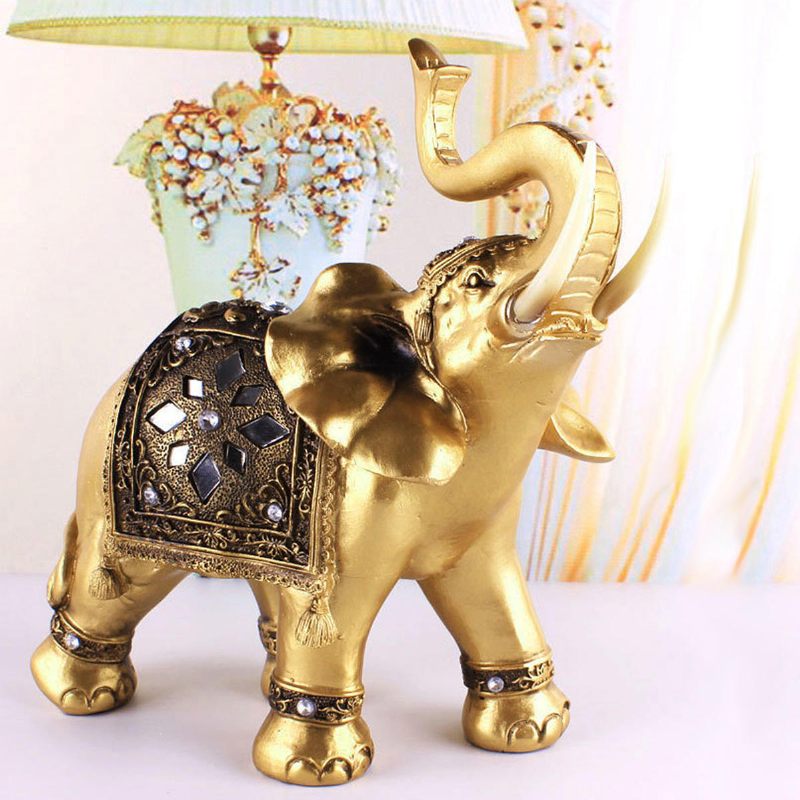 Srećni Šarm Fengshui Maskota Zlatni Slon Smola Mini Statua Ukrasi Za Kućni Stol Pokloni Za Dom