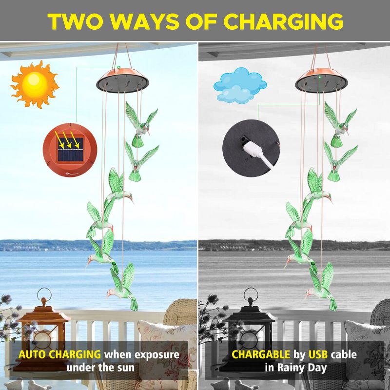 Wind Chime Solarni Hummingbird Chimes Vanjsko/unutarnje Svjetlo Koje Mijenja Boju Led Solarno Poklon Za Mame I Bake Za Uređenje Dvorišta