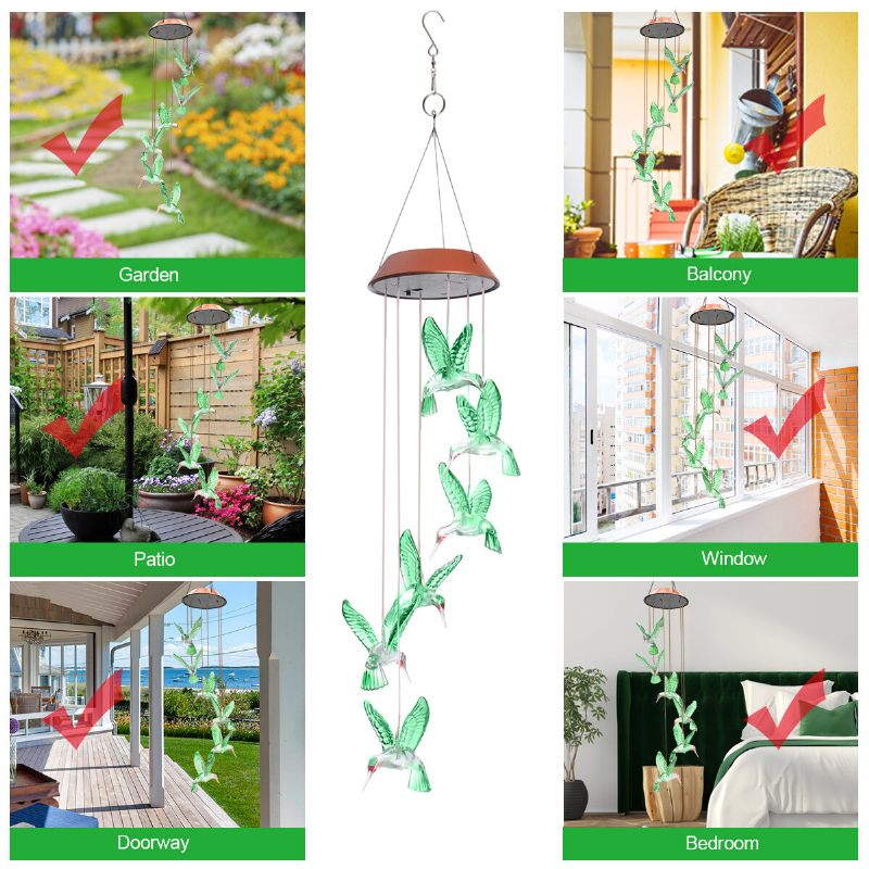 Wind Chime Solarni Hummingbird Chimes Vanjsko/unutarnje Svjetlo Koje Mijenja Boju Led Solarno Poklon Za Mame I Bake Za Uređenje Dvorišta