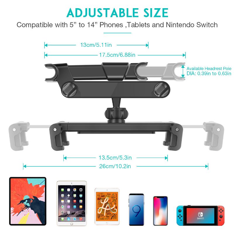 Sawake Univerzalni Naslon Za Glavu U Automobilu Nosač Za Tablet 360° Rotirajući Podesivi Automatski Sjedala Držač Za Telefon Stalak Za Stražnje Sjedalo Automobila Za Ipad/tablet/pametne Telefone 5-14 Inčni Uređaji