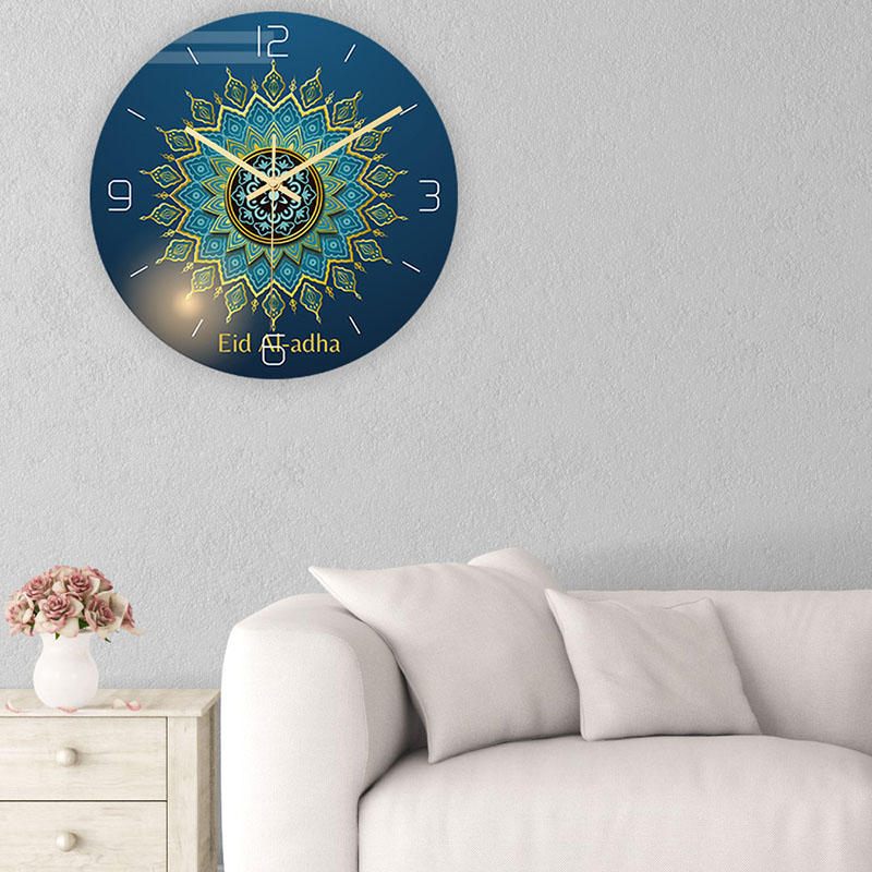 Eid Al Fitr Mute Sweep Round Hang Wall Clock Decor Home Room