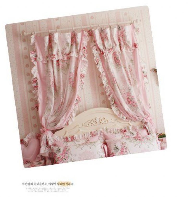 Korejski Stil Rustikalna Vintage Zavjesa Od Ružičaste Ruže Za Spavaću Sobu S Cvjetnim Prozorima (dvije Ploče)