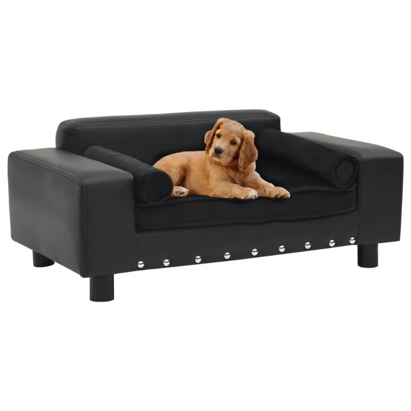 Sofa Za Pse Crna 31.9" X 16.9" X 12.2" Pliš I Umjetna Koža