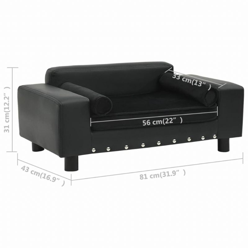 Sofa Za Pse Crna 31.9" X 16.9" X 12.2" Pliš I Umjetna Koža