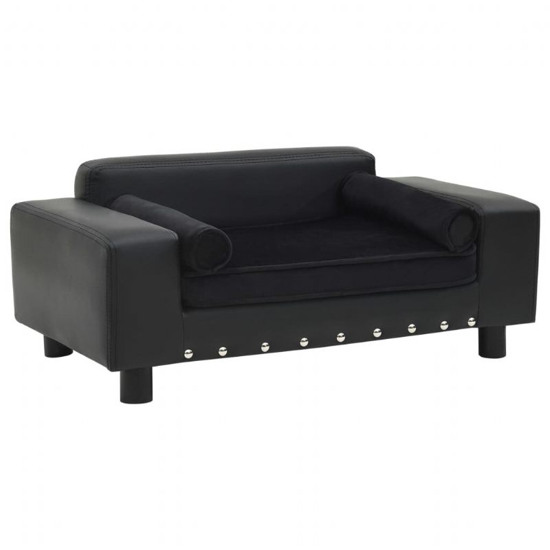 Sofa Za Pse Crna 31.9" X 16.9" X 12.2" Pliš I Umjetna Koža