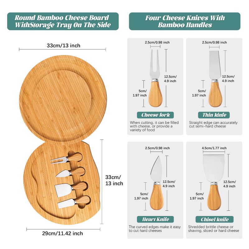 Daska Za Rezanje Sira I Set Noževa Pladanj Za Grickalice Uključen 4 Noža Od Nehrđajućeg Čelika Personalizirani Za Meso Vino I Sir Bambusov Za Posluživanje Za Zabavu I