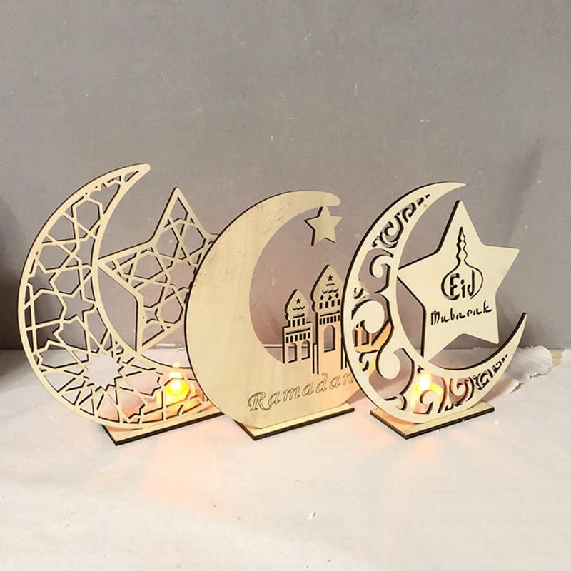 3 Vrste Eid Mubarak Moon Decoration Drveni Islam Mosque Plaque Privjesak Ramadan Decorations