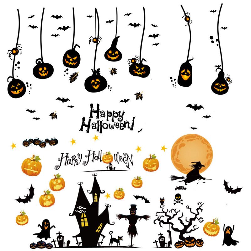 Halloween Vodootporne Pvc Zidne Naljepnice Gothic Pumpkin Lantern Witch Pattern Diy Home Decoration Kid Room