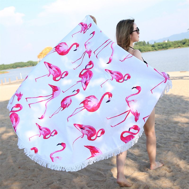 Fashion Flamingo 450g Okrugli Ručnik Za Plažu S Kićankama Mikrofibra 150cm Pokrivač Za