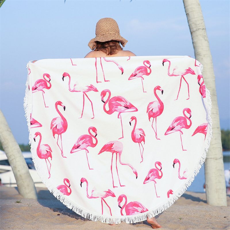 Fashion Flamingo 450g Okrugli Ručnik Za Plažu S Kićankama Mikrofibra 150cm Pokrivač Za