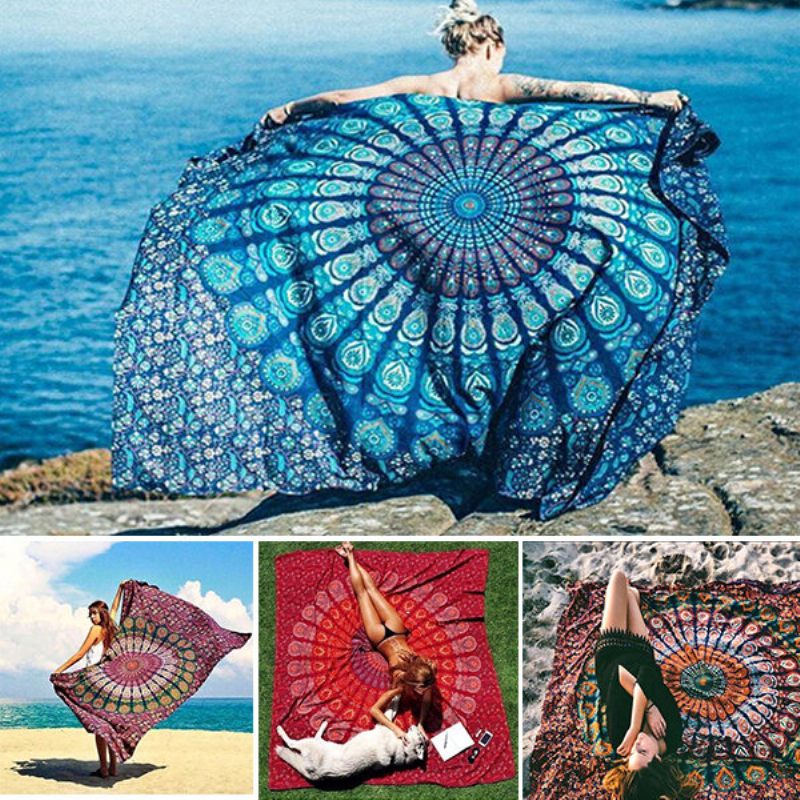 Honana Wx-99 New 150x210cm Boemski Stil Poliesterskih Vlakana Ručnik Za Plažu Mat Tapiserija Mandala Pravokutna Posteljina