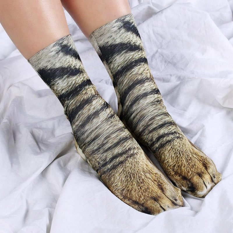 Kreativne 3d Ispisne Čarape Za Šape Za Odrasle Životinje Unisex Crew Cat Duge Cijevaste Elastične Prozračne Pas Tigar Zebra Svinja Mačka Šapa
