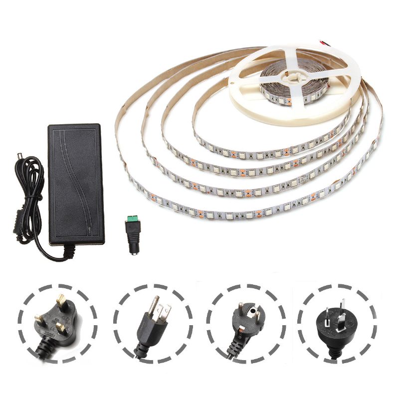 Dc12v 5m Nevodootporan Smd5050 R:b 3:1 Grow Led Strip Svjetlo + 5a Strujni Adapter + Ženski Konektor