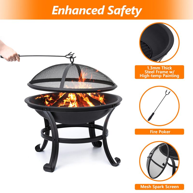 Kingso 22 Inča Fire Pit Steel Wood Burning Small Jam With Spark Screen Rešetka Za Drva Žarač