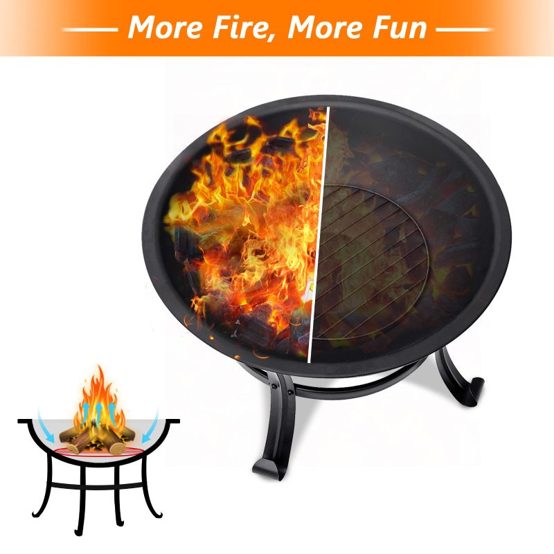 Kingso 22 Inča Fire Pit Steel Wood Burning Small Jam With Spark Screen Rešetka Za Drva Žarač