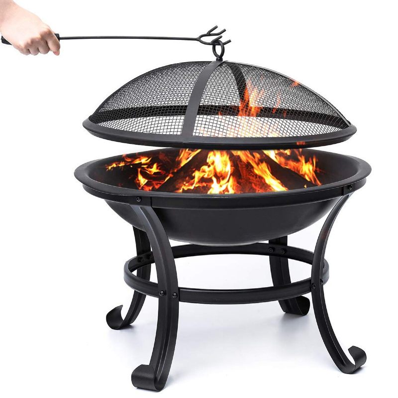 Kingso 22 Inča Fire Pit Steel Wood Burning Small Jam With Spark Screen Rešetka Za Drva Žarač