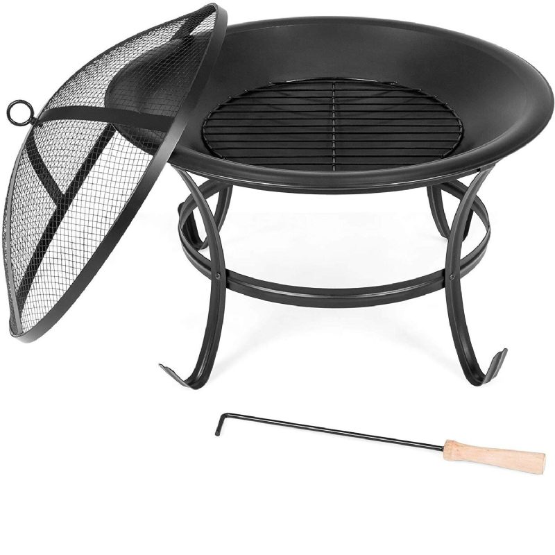 Kingso 22 Inča Fire Pit Steel Wood Burning Small Jam With Spark Screen Rešetka Za Drva Žarač