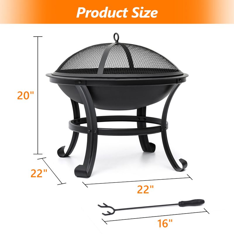 Kingso 22 Inča Fire Pit Steel Wood Burning Small Jam With Spark Screen Rešetka Za Drva Žarač