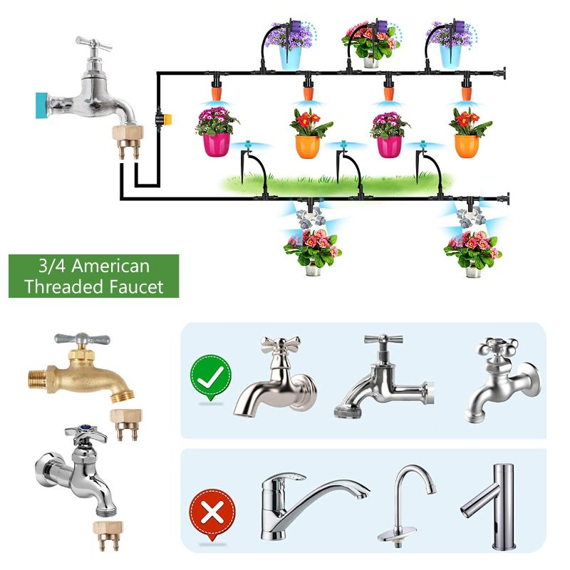 Komplet Za Navodnjavanje Kap Po Kap 59ft/18m Sustav Za Vrta Kompleti Za Automatsko Staklenika Za Terasu S Dvosmjernim Mesinganim Navojnim Priključkom I 4 Vrste Raspršivača Kontrola Za Jednostavnu Instalaciju