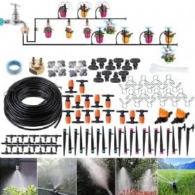 Komplet Za Navodnjavanje Kap Po Kap 59ft/18m Sustav Za Vrta Kompleti Za Automatsko Staklenika Za Terasu S Dvosmjernim Mesinganim Navojnim Priključkom I 4 Vrste Raspršivača Kontrola Za Jednostavnu Instalaciju